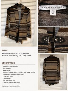 Annalee + Hope Striped Hooded Open-Front Cardigan in Brown Gray Tan
